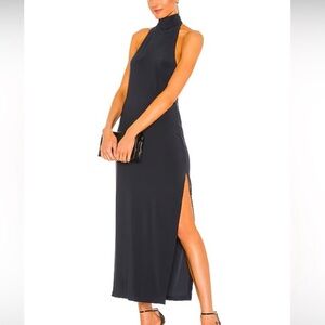 XL Norma Kamali Halter Turtle Side Slit Gown black